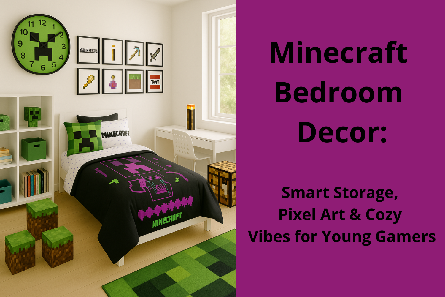 Read more about the article Minecraft Bedroom Decor: Smart Storage, Pixel Art & Cozy Vibes for Young Gamers